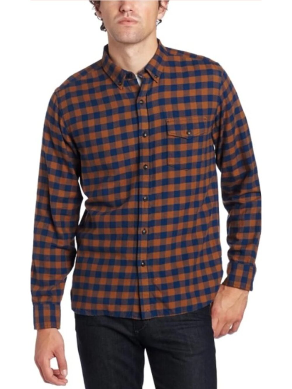 Lucky Brand Button-Down Cotton Flannel Moose Print Copper & Navy Size Large
